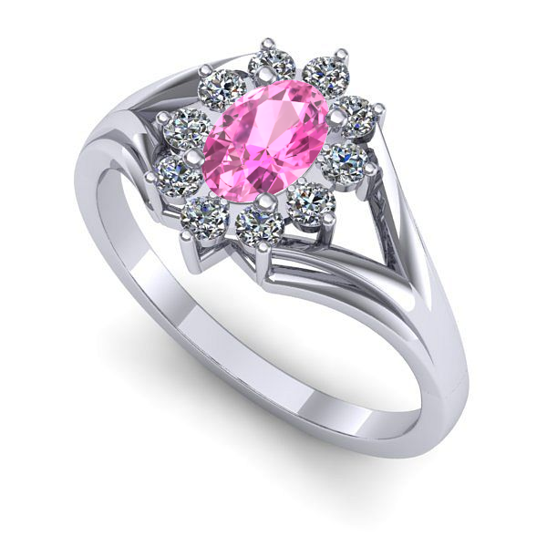 Inel de logodna din aur alb cu safir roz