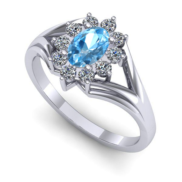 Inel logodna din aur alb cu topaz blue