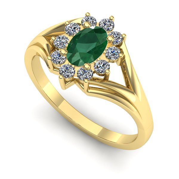 Inel logodna din aur galben cu smarald