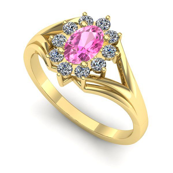 Inel logodna din aur galben cu safir roz