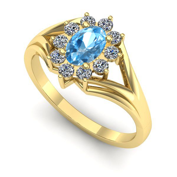 Inel logodna din aur galben cu topaz blue