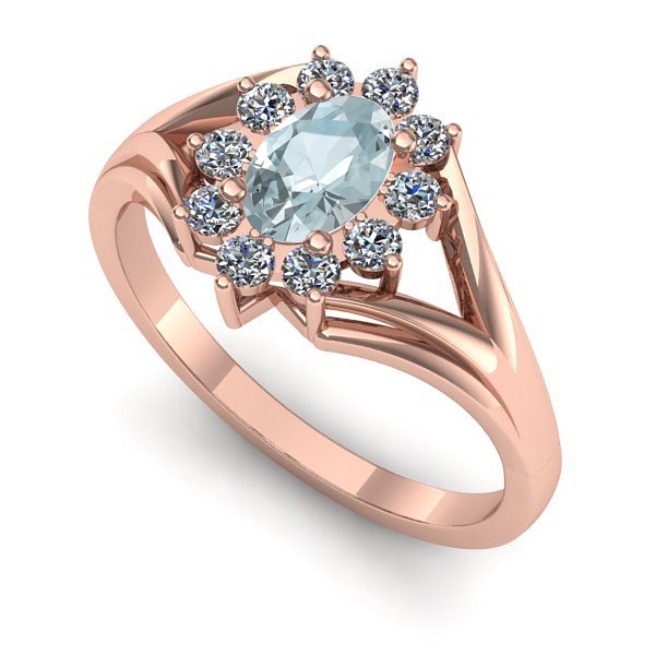 Inel de logodna din aur roz cu aquamarin