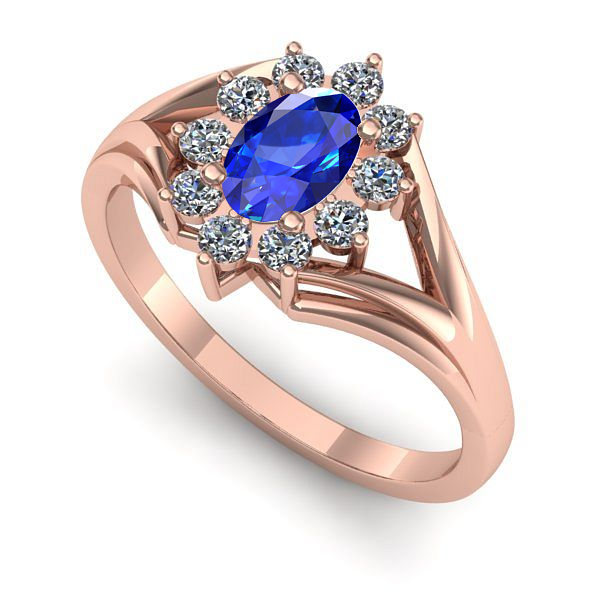 Inel logodna din aur roz cu safir