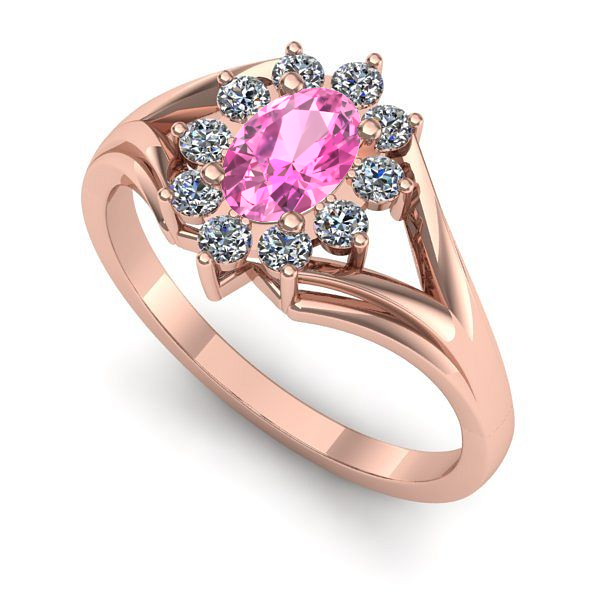 Inel de logodna din aur roz cu safir roz