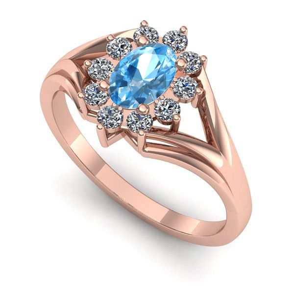 Inel din aur roz cu topaz blue
