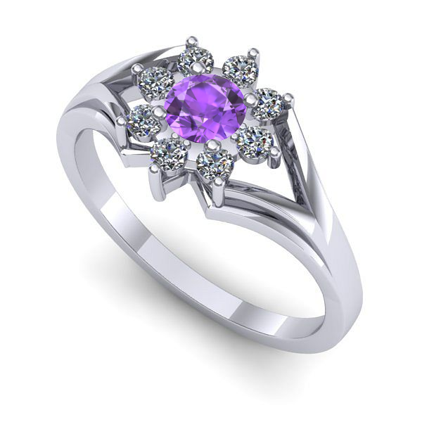 Inel logodna din aur alb cu ametist