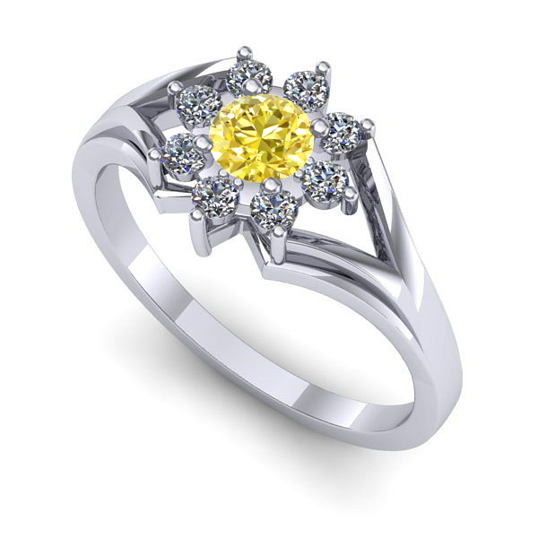 Inel logodna din aur alb cu safir galben