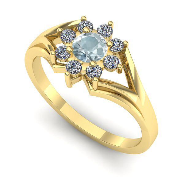 Inel logodna din aur galben cu aquamarin