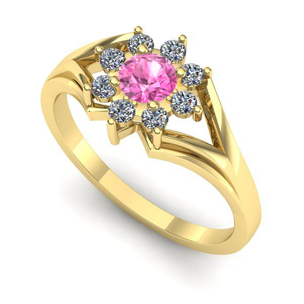 Inel de logodna din aur galben cu safir roz