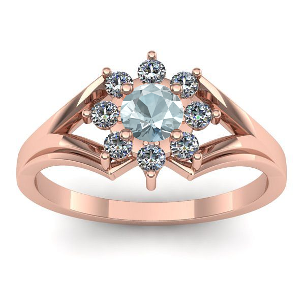 Inel logodna cu aquamarin rotund