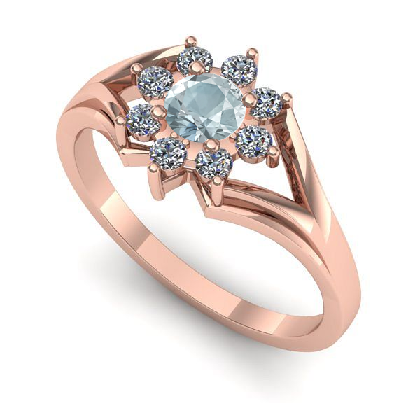 Inel de logodna din aur roz cu aquamarin