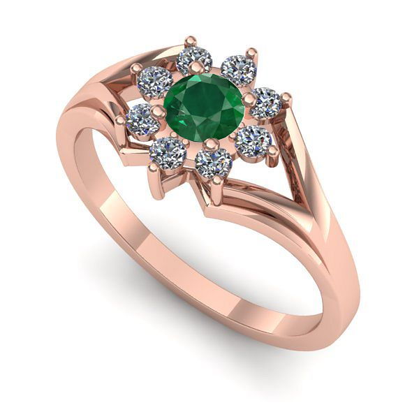 Inel de logodna din aur roz cu smarald
