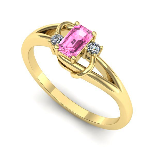 Inel logodna din aur galben cu safir roz