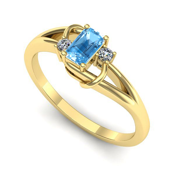 Inel logodna din aur galben cu topaz blue