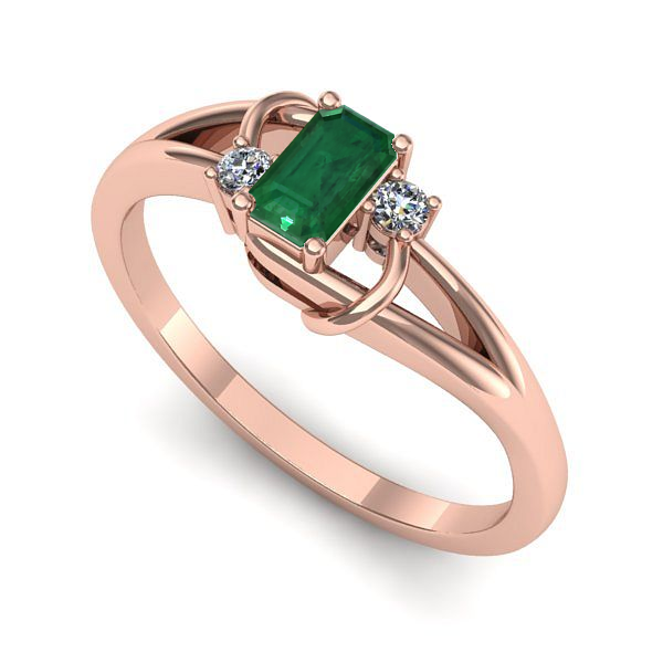 Inel din aur roz cu smarald