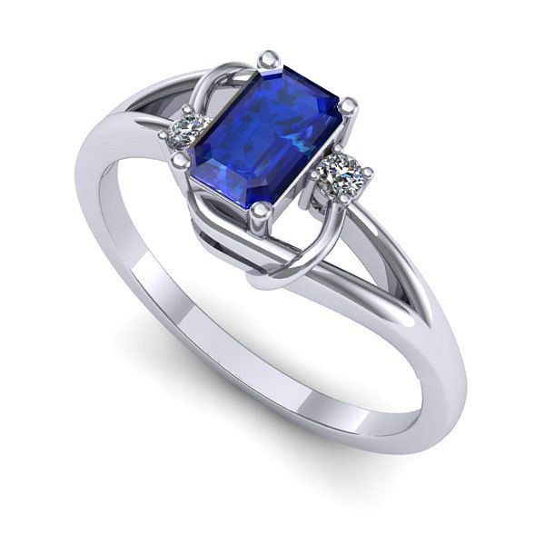 Inel logodna din aur alb cu safir