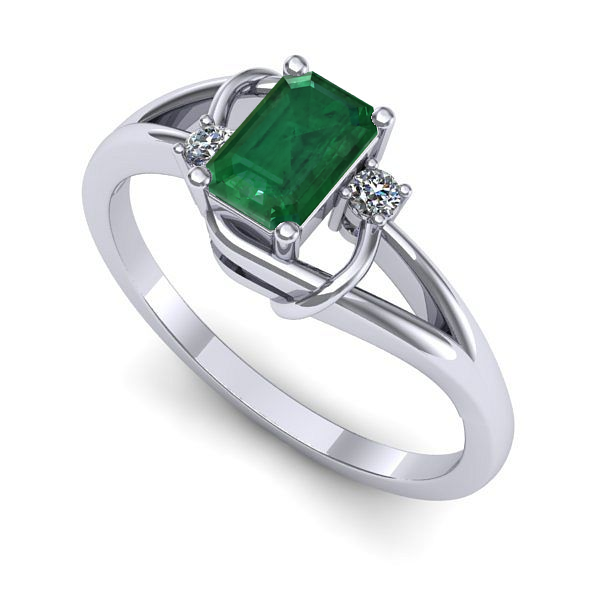 Inel de logodna din aur alb cu smarald