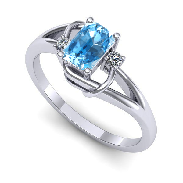 Inel de logodna din aur alb cu topaz blue