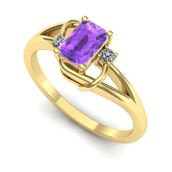 Inel logodna din aur galben cu ametist