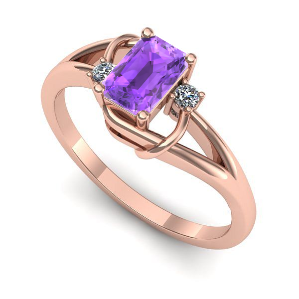 Inel logodna din aur roz cu ametist