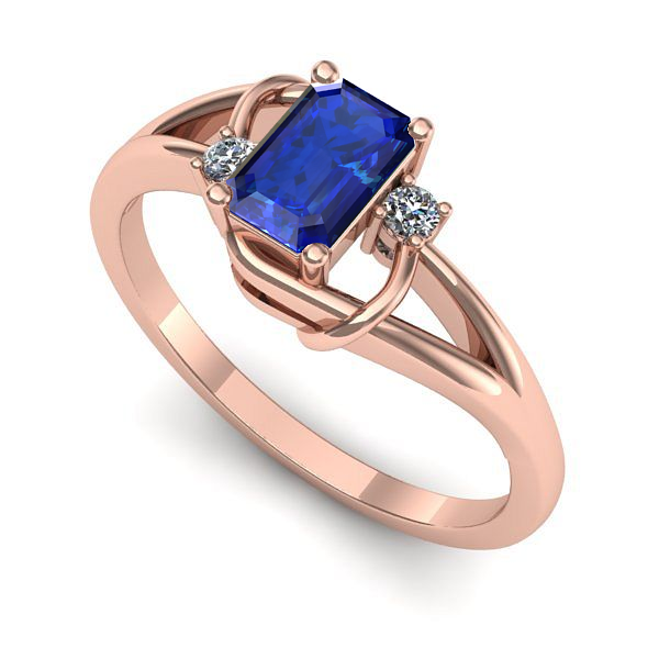 Inel logodna din aur roz cu safir