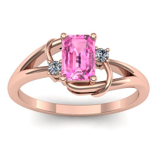 Inel logodna cu safir roz dreptunghiular