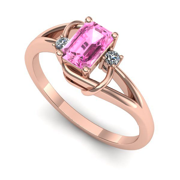 Inel de logodna din aur roz cu safir roz