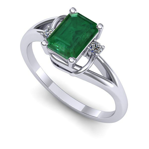 Inel logodna din aur alb cu smarald