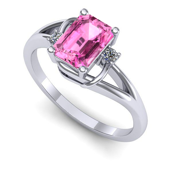 Inel logodna din aur alb cu safir roz