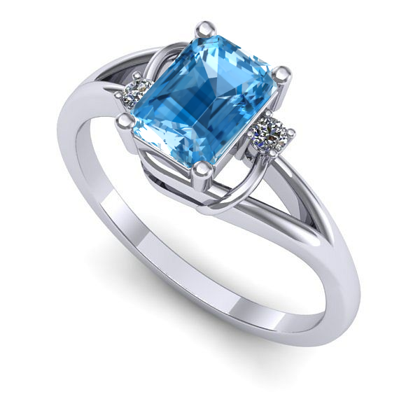 Inel de logodna din aur alb cu topaz blue