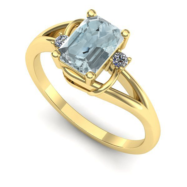 Inel logodna din aur galben cu aquamarin