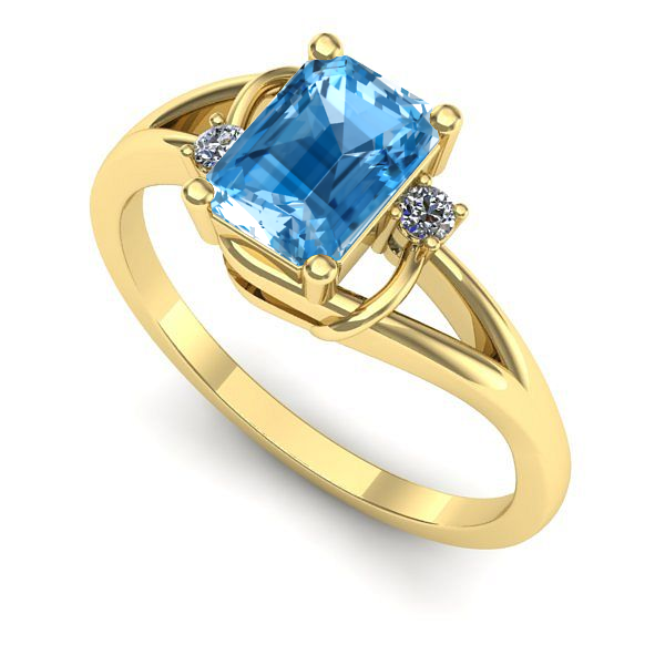 Inel logodna din aur galben cu topaz blue