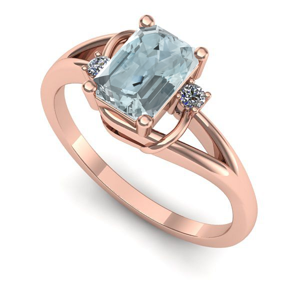 Inel logodna din aur roz cu aquamarin