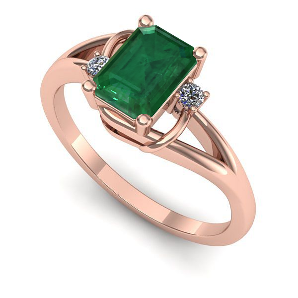 Inel logodna din aur roz cu smarald