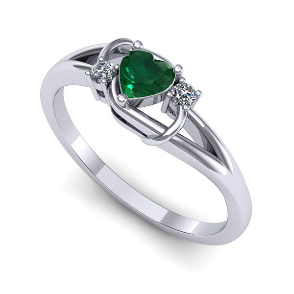 Inel logodna din aur alb cu smarald