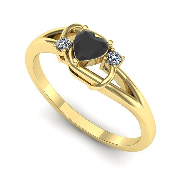 Inel de logodna din aur galben cu diamant negru