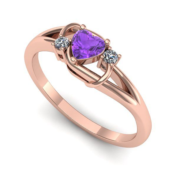 Inel logodna din aur roz cu ametist