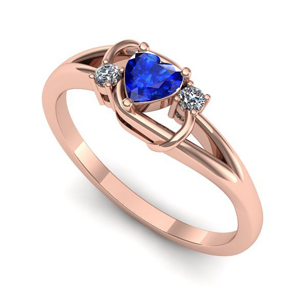 Inel logodna din aur roz cu safir