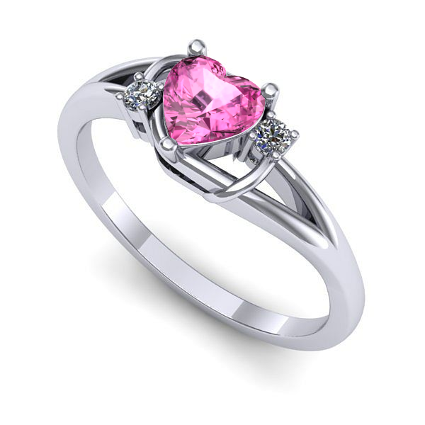 Inel logodna din aur alb cu safir roz