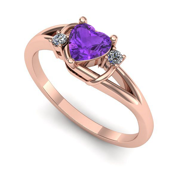 Inel de logodna din aur roz cu ametist