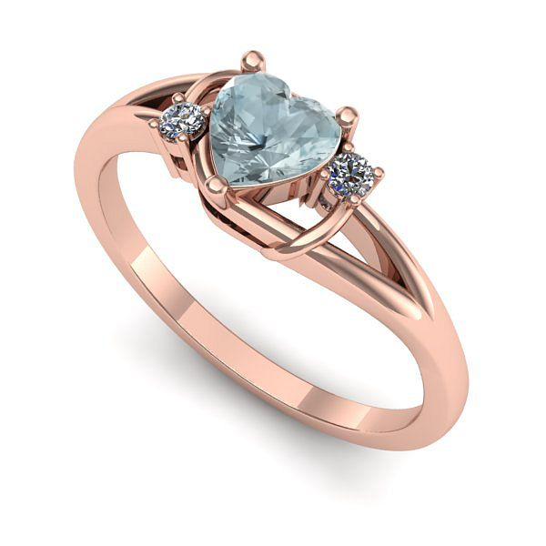Inel de logodna din aur roz cu aquamarin