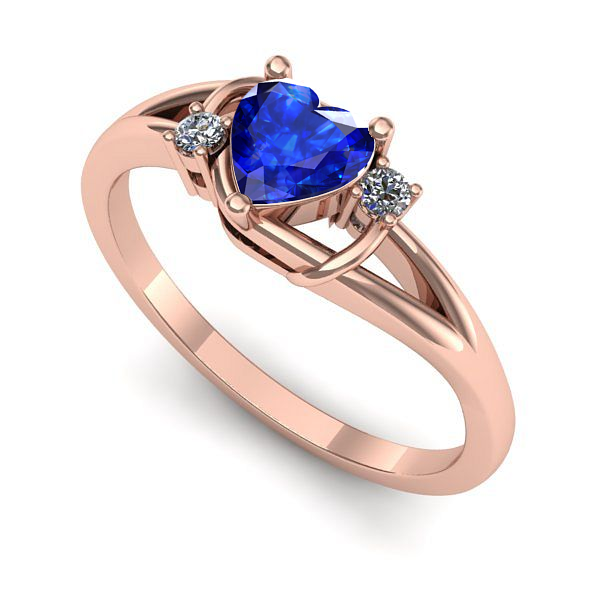 Inel de logodna din aur roz cu safir