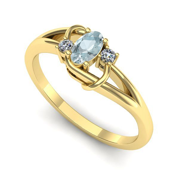 Inel logodna din aur galben cu aquamarin