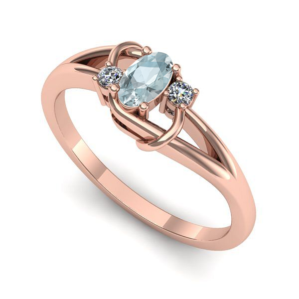 Inel de logodna din aur roz cu aquamarin