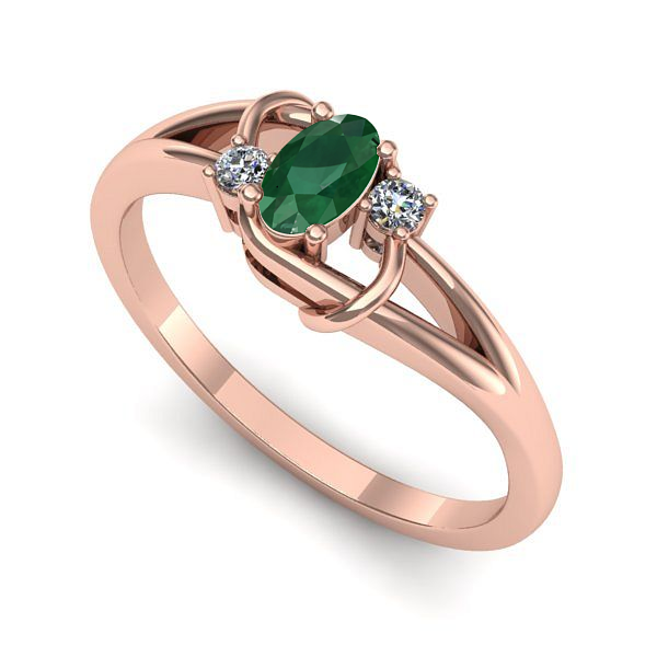 Inel din aur roz cu smarald