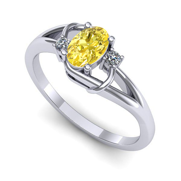 Inel logodna din aur alb cu safir galben