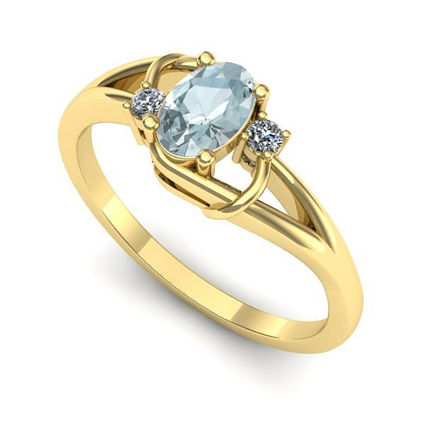Inel logodna din aur galben cu aquamarin