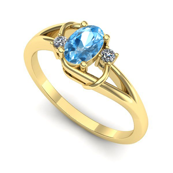 Inel logodna din aur galben cu topaz blue