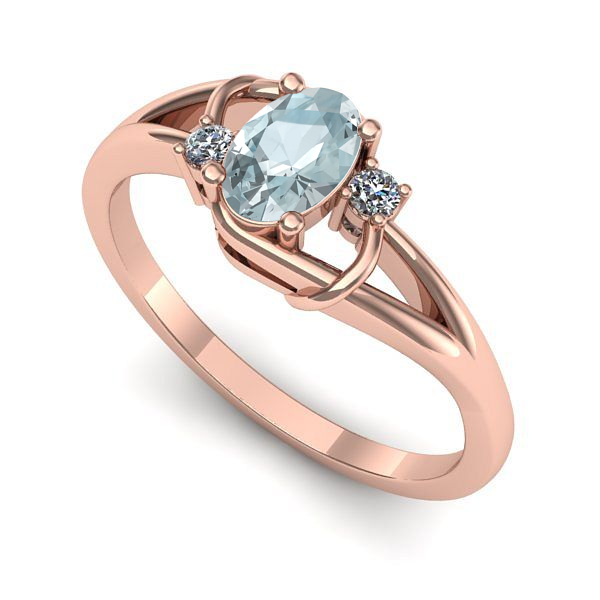 Inel de logodna din aur roz cu aquamarin