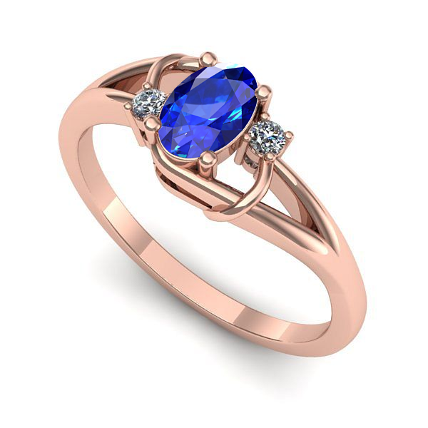 Inel de logodna din aur roz cu safir